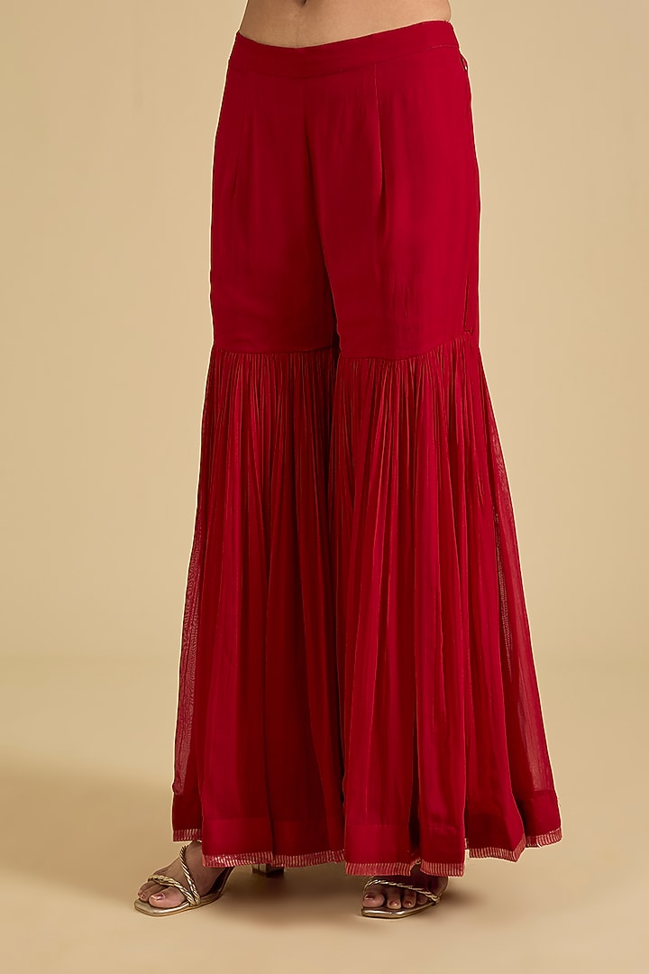 Red Pure Georgette Gharara Set by Sheetal Batra at Pernia's Pop Up Shop