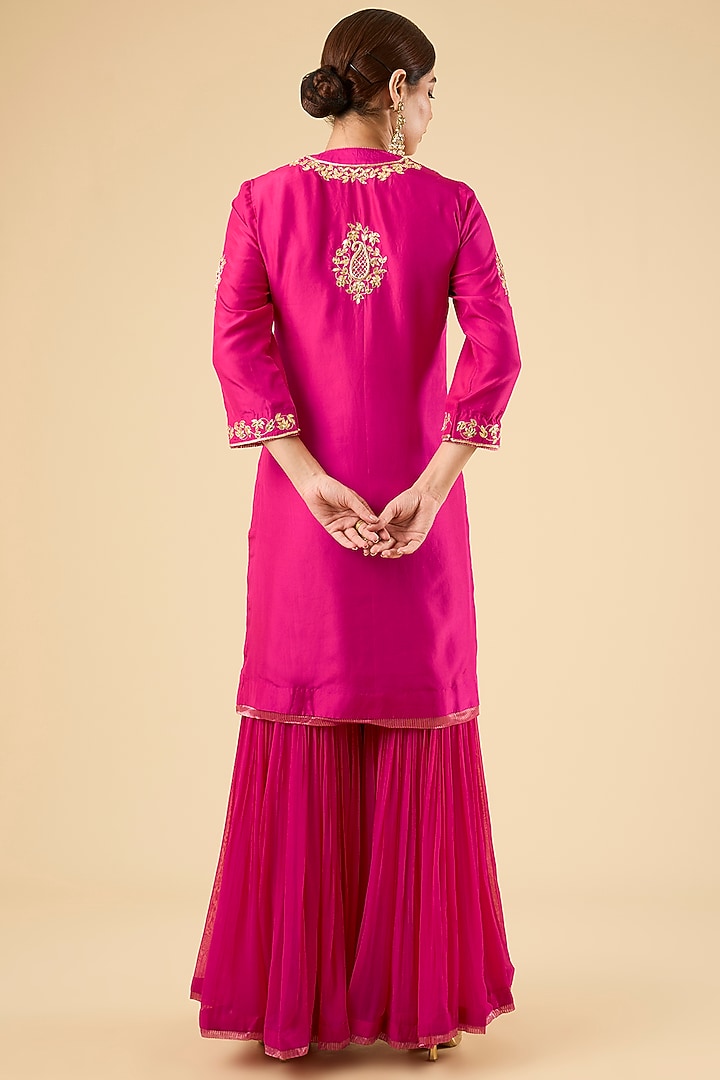 Hot Pink Pure Habutai Silk Dabka Embroidered Kurta Set by Sheetal Batra at Pernia's Pop Up Shop
