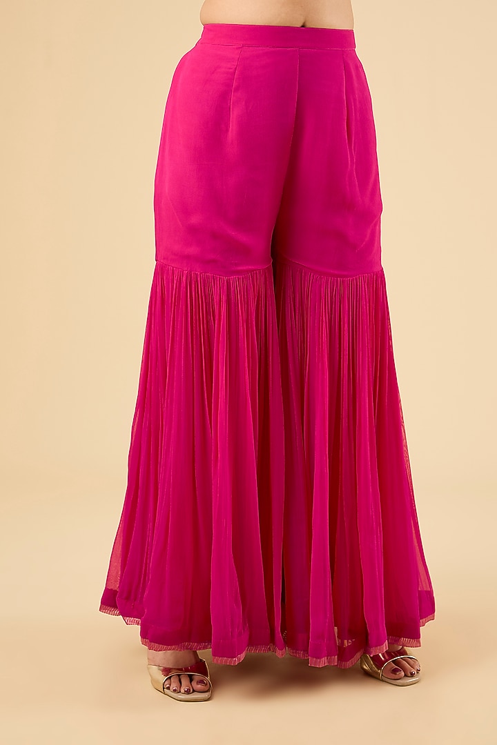 Hot Pink Pure Habutai Silk Dabka Embroidered Kurta Set by Sheetal Batra at Pernia's Pop Up Shop