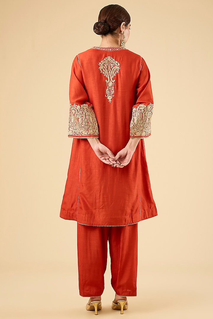 Burnt Orange Upada Silk Kurta Set by Sheetal Batra at Pernia's Pop Up Shop