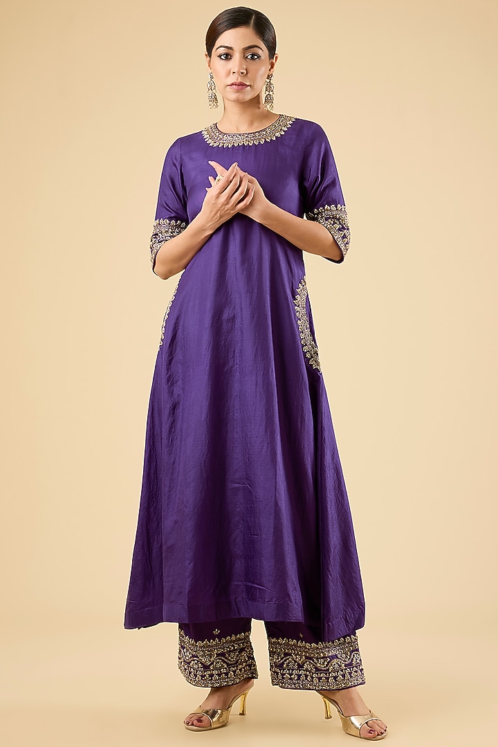 Purple Habutai Silk Kurta Set by Sheetal Batra at Pernia's Pop Up Shop