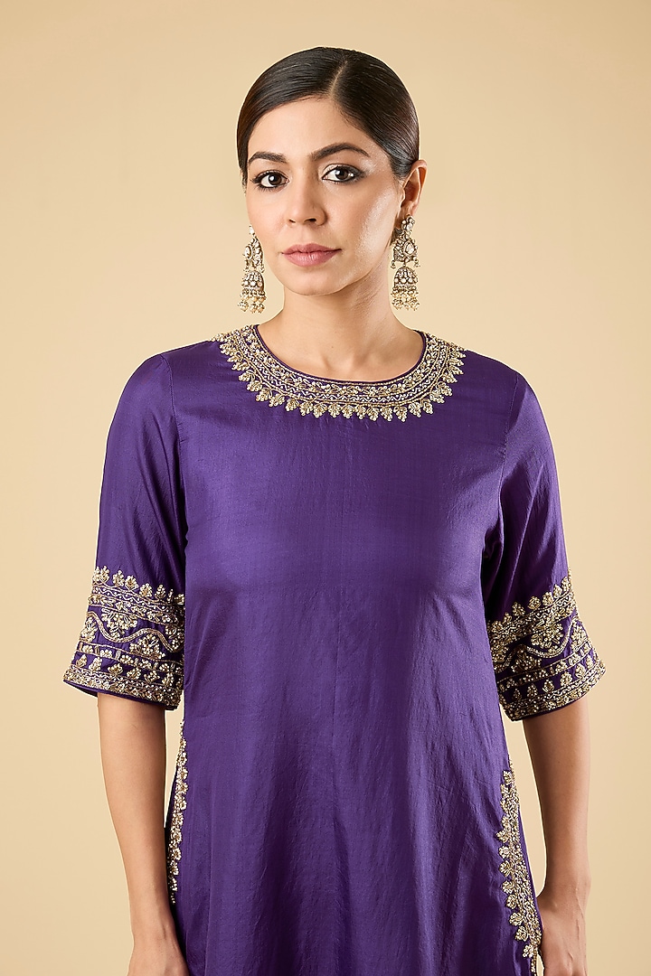 Purple Habutai Silk Kurta Set by Sheetal Batra at Pernia's Pop Up Shop