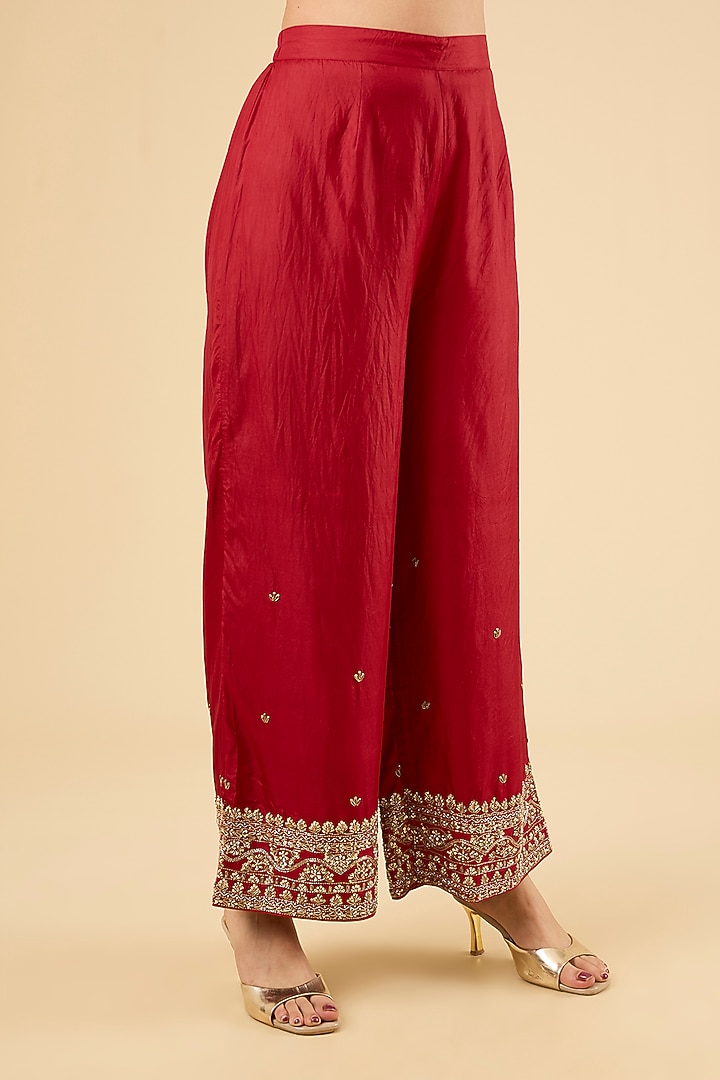 Deep Red Habutai Silk Kurta Set by Sheetal Batra at Pernia's Pop Up Shop