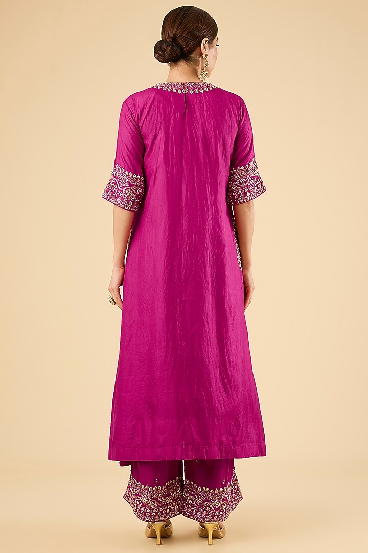 Hot Pink Habutai Silk Kurta Set by Sheetal Batra at Pernia's Pop Up Shop