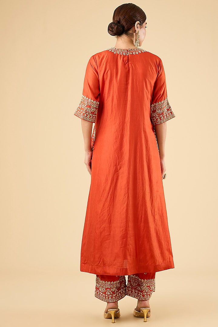 Burnt Orange Habutai Silk Kurta Set by Sheetal Batra at Pernia's Pop Up Shop