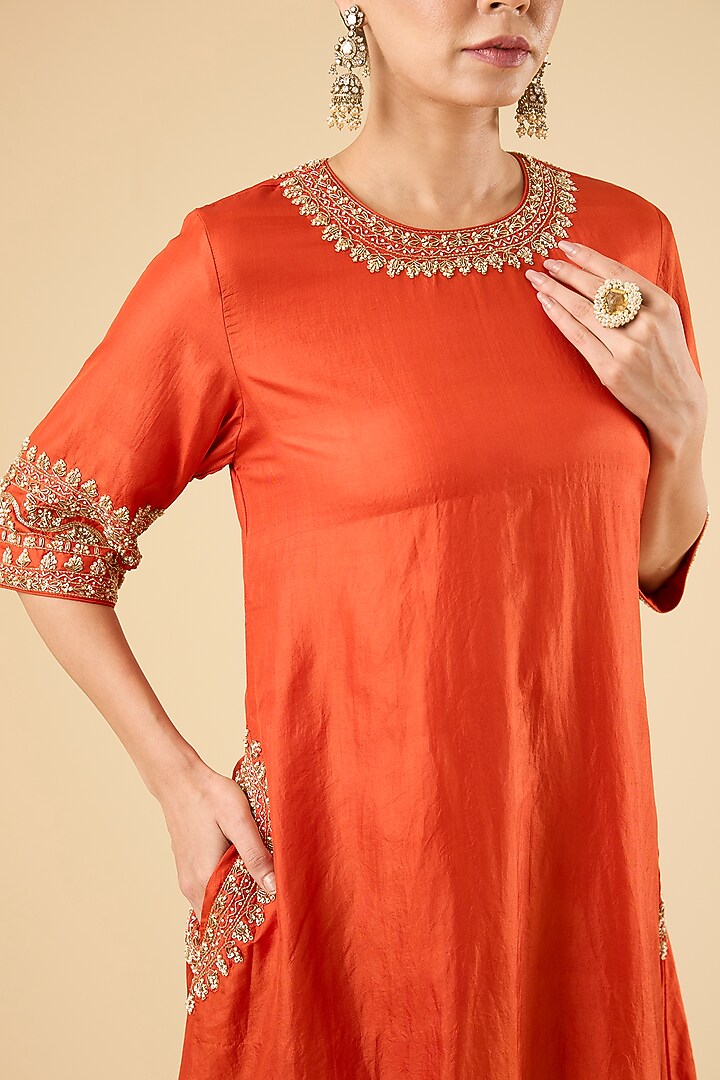 Burnt Orange Habutai Silk Kurta Set by Sheetal Batra at Pernia's Pop Up Shop