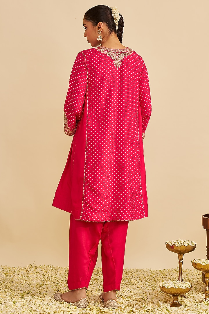 Hot Pink Pure Upada Silk Gota Embroidered Kurta Set by Sheetal Batra at Pernia's Pop Up Shop