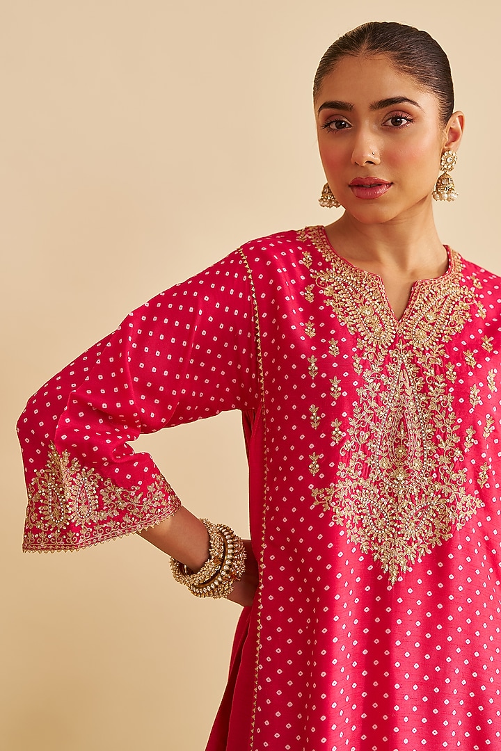 Hot Pink Pure Upada Silk Gota Embroidered Kurta Set by Sheetal Batra at Pernia's Pop Up Shop
