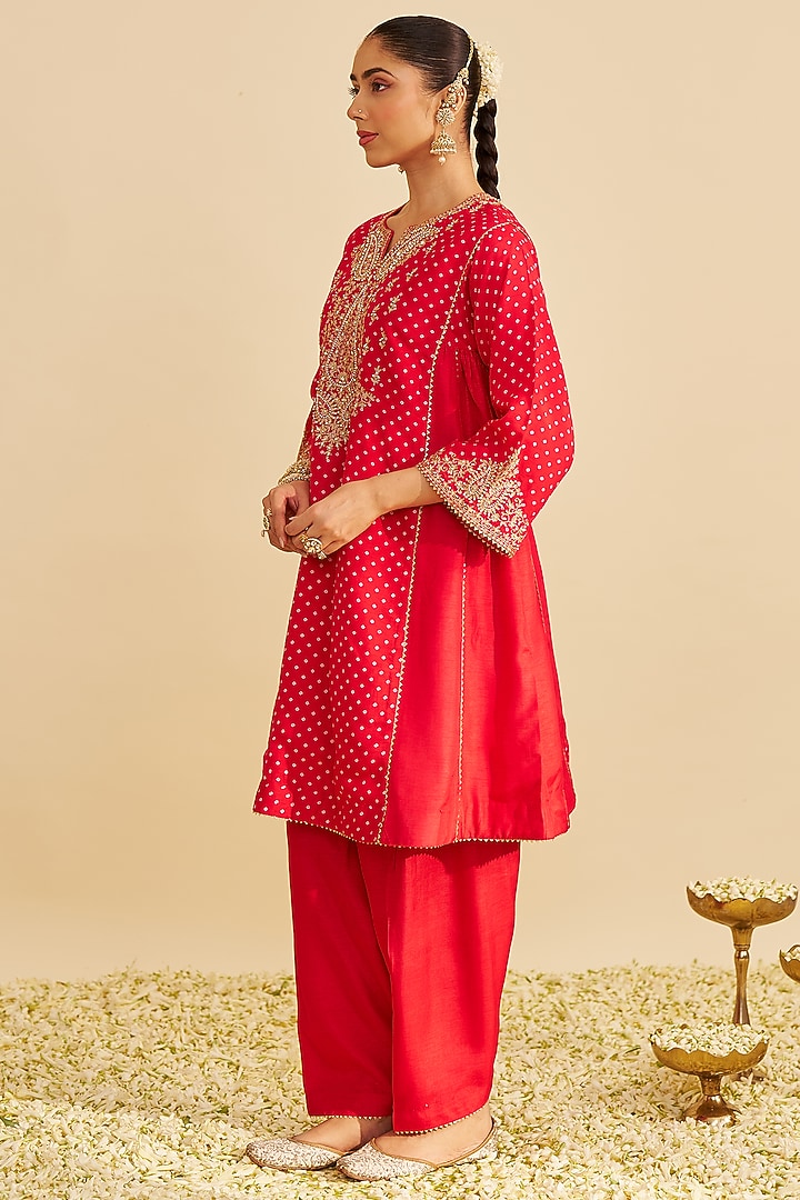 Red Pure Upada Silk Gota Embroidered Kurta Set by Sheetal Batra at Pernia's Pop Up Shop