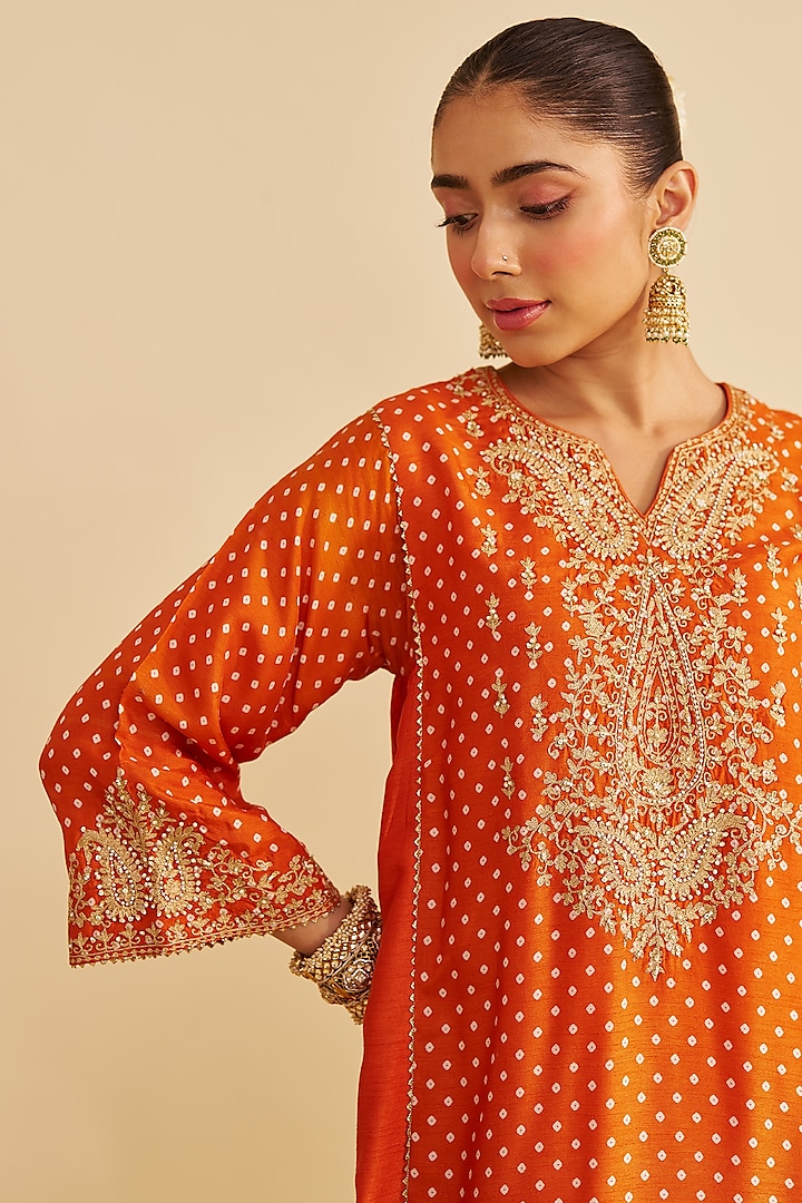 Orange Pure Upada Silk Gota Embroidered Kurta Set by Sheetal Batra at Pernia's Pop Up Shop