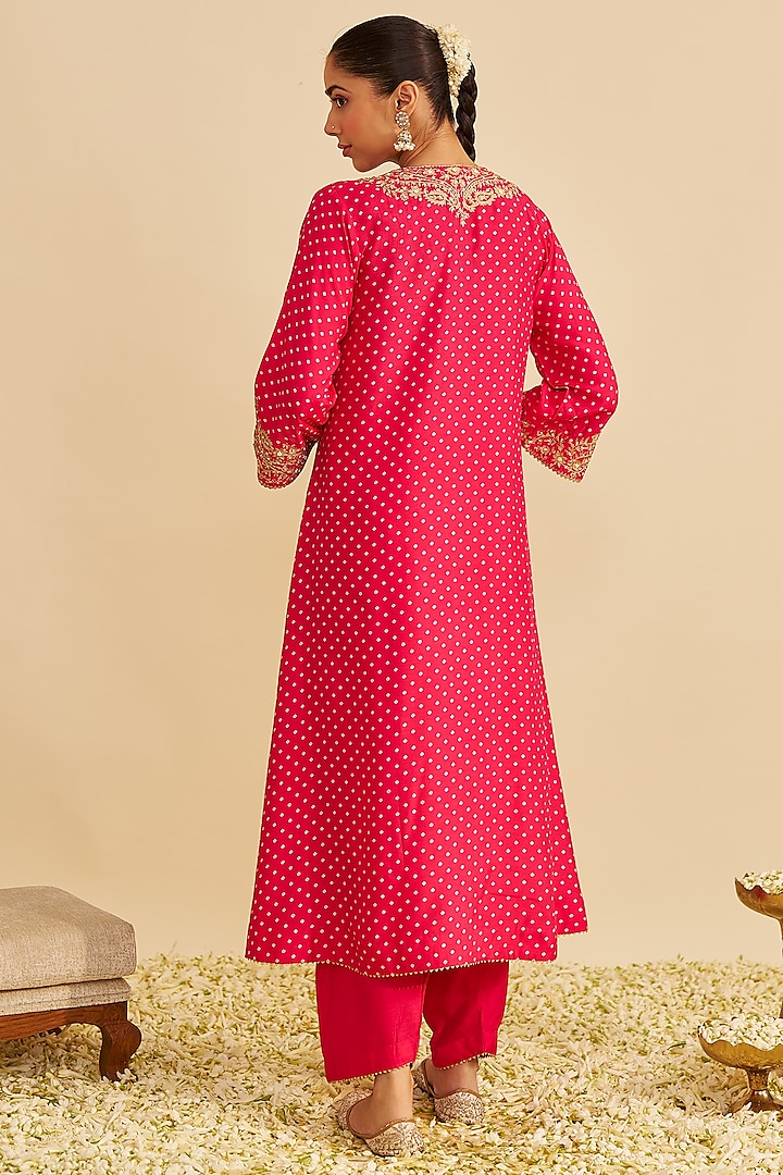 Hot Pink Pure Upada Silk Sequins Embroidered Kaftan Set by Sheetal Batra at Pernia's Pop Up Shop