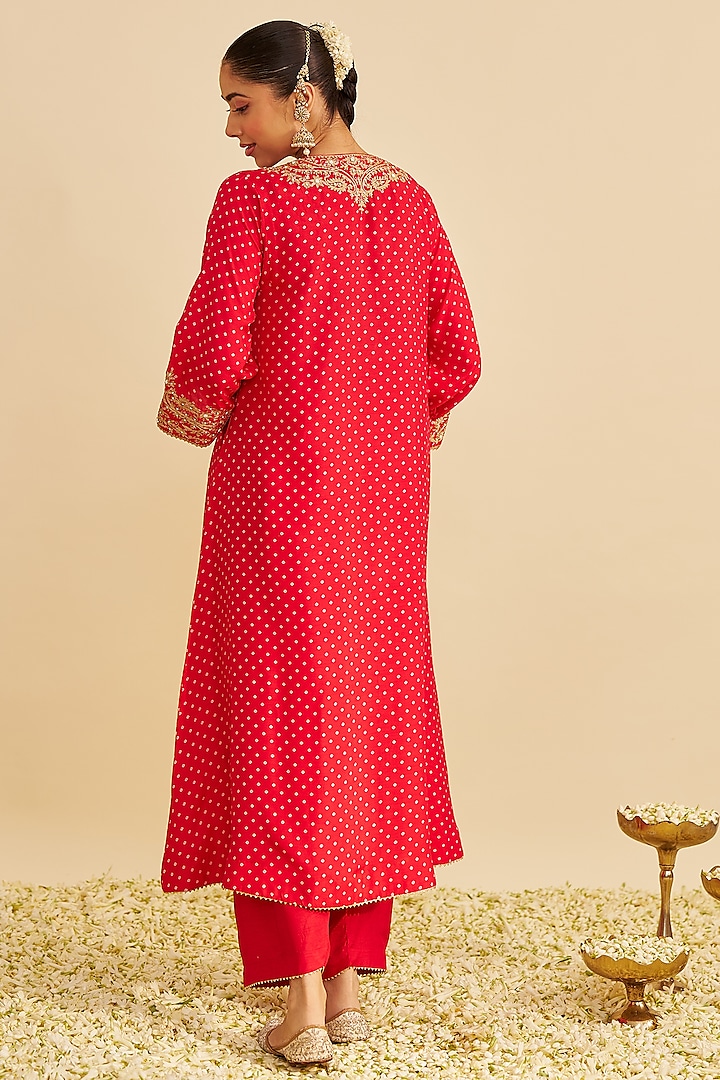 Red Pure Upada Silk Sequins Embroidered Kaftan Set by Sheetal Batra at Pernia's Pop Up Shop