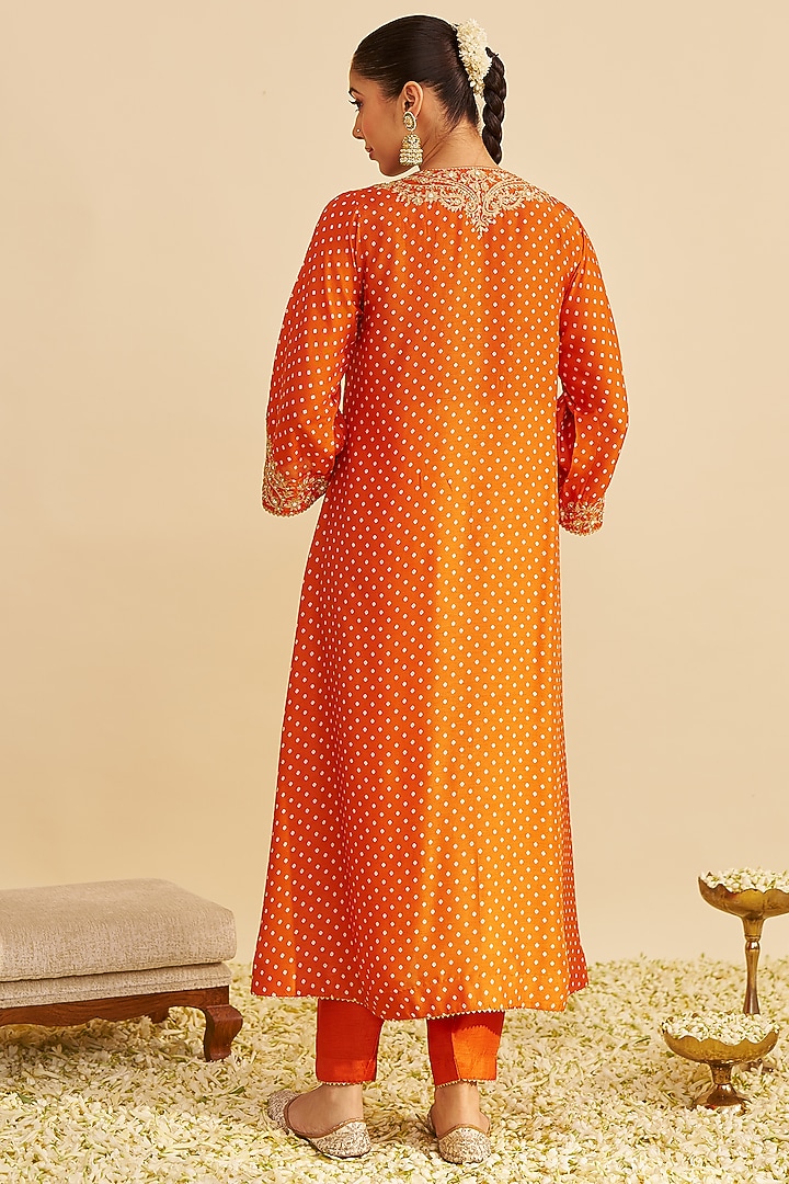 Orange Pure Upada Silk Sequins Embroidered Kaftan Set by Sheetal Batra at Pernia's Pop Up Shop