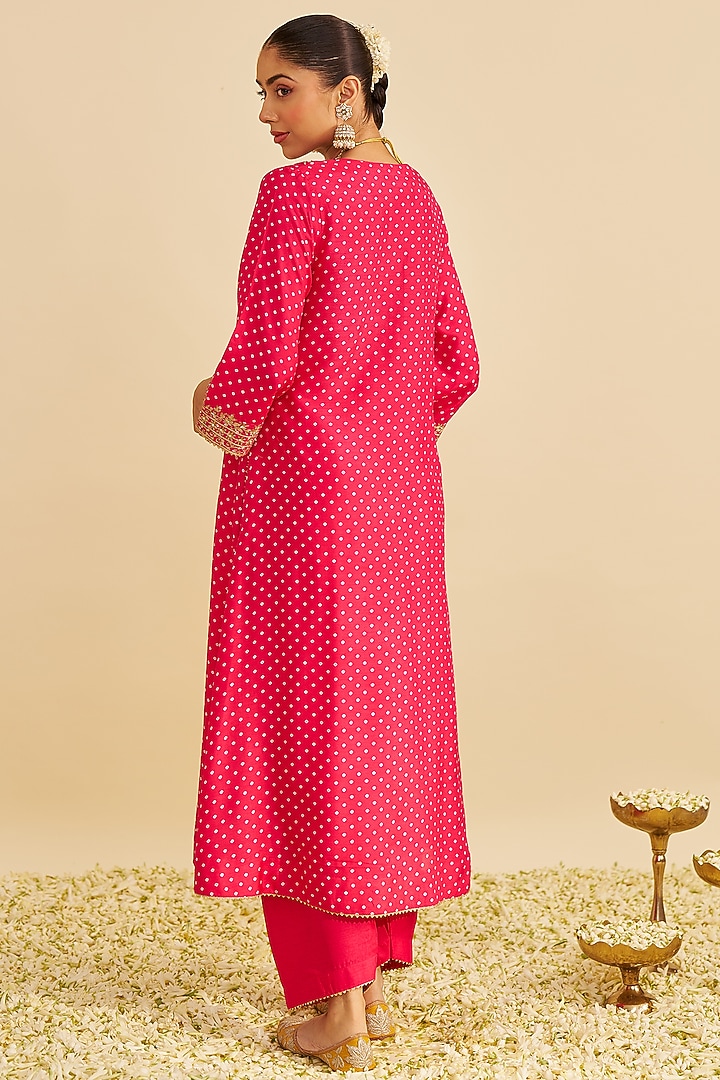 Hot Pink Pure Upada Silk Sequins Embroidered A-Line Kaftan Set by Sheetal Batra at Pernia's Pop Up Shop