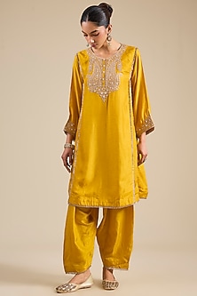 Mustard Pure Upada Silk Kiran Dori Embellished Kurta Set by Sheetal Batra-POPULAR PRODUCTS AT STORE