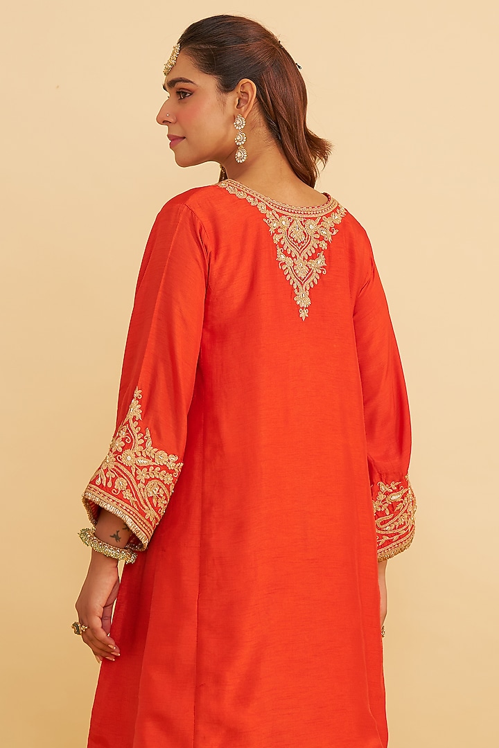 Burnt Orange Upada Silk Kiran Dori Embroidered Kurta Set by Sheetal Batra at Pernia's Pop Up Shop