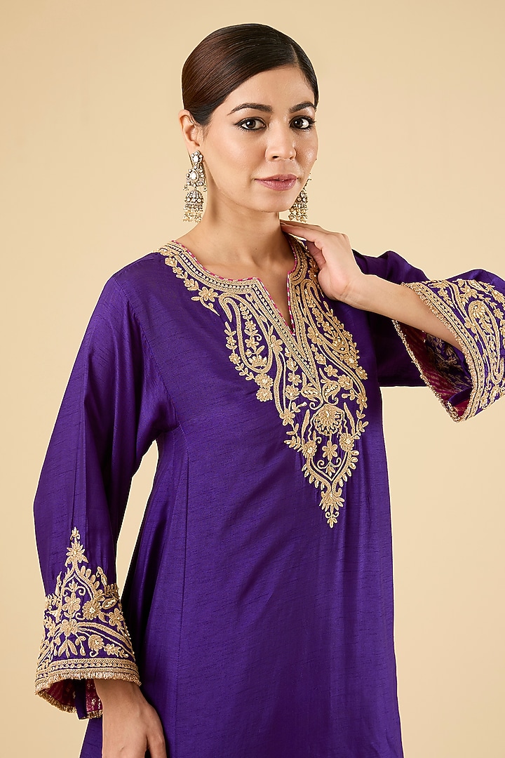 Purple Pure Upada Silk Kiran Dori Embroidered Kurta Set by Sheetal Batra at Pernia's Pop Up Shop