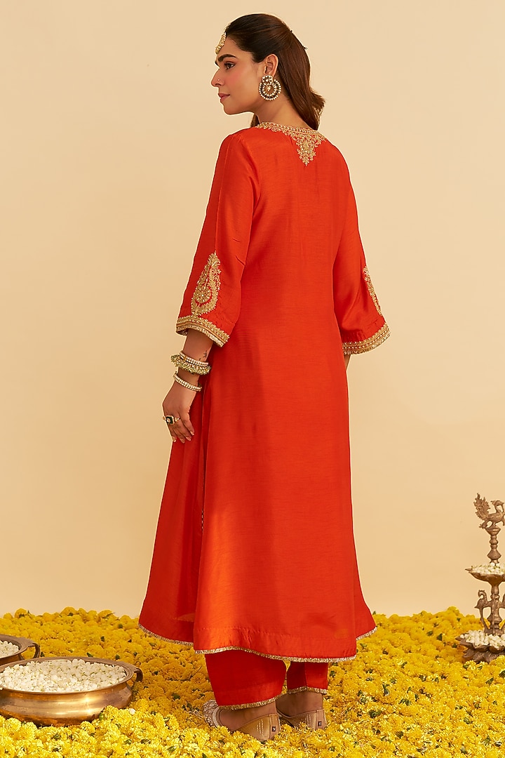 Burnt Orange Upada Silk Kiran Dori Embroidered Kaftan Set by Sheetal Batra at Pernia's Pop Up Shop