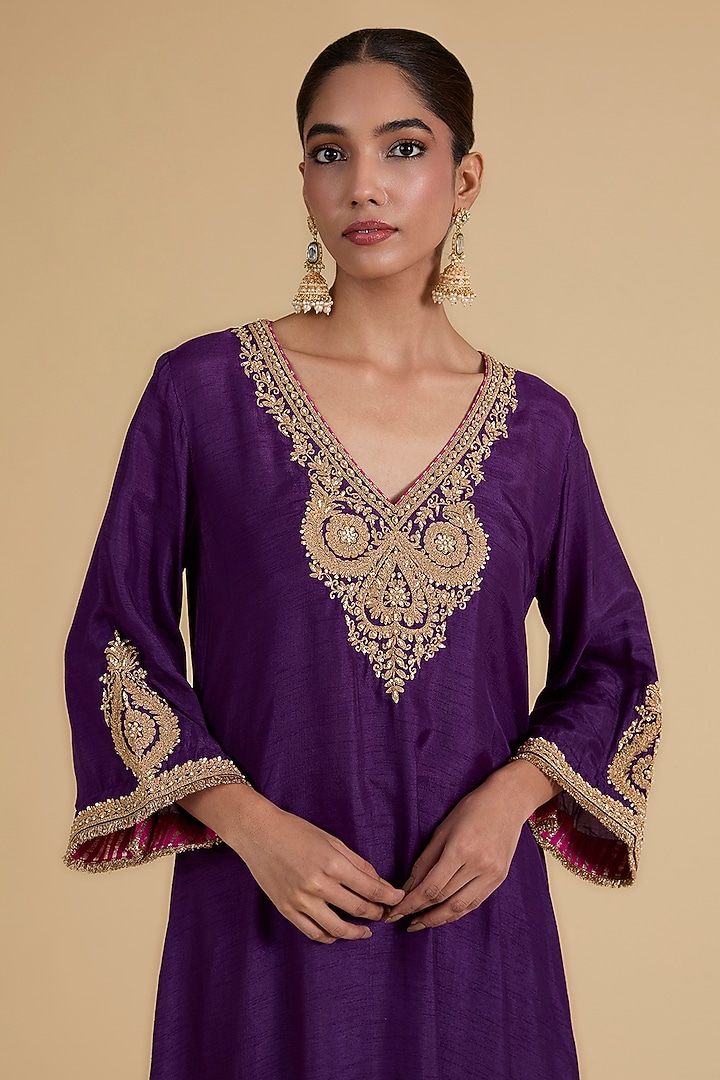 Purple Upada Silk Kiran Dori Embroidered Kaftan Kurta Set by Sheetal Batra at Pernia's Pop Up Shop