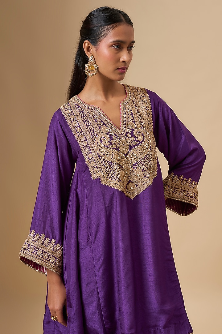 Purple Upada Silk Dori Embroidered Choga Kurta Set by Sheetal Batra at Pernia's Pop Up Shop