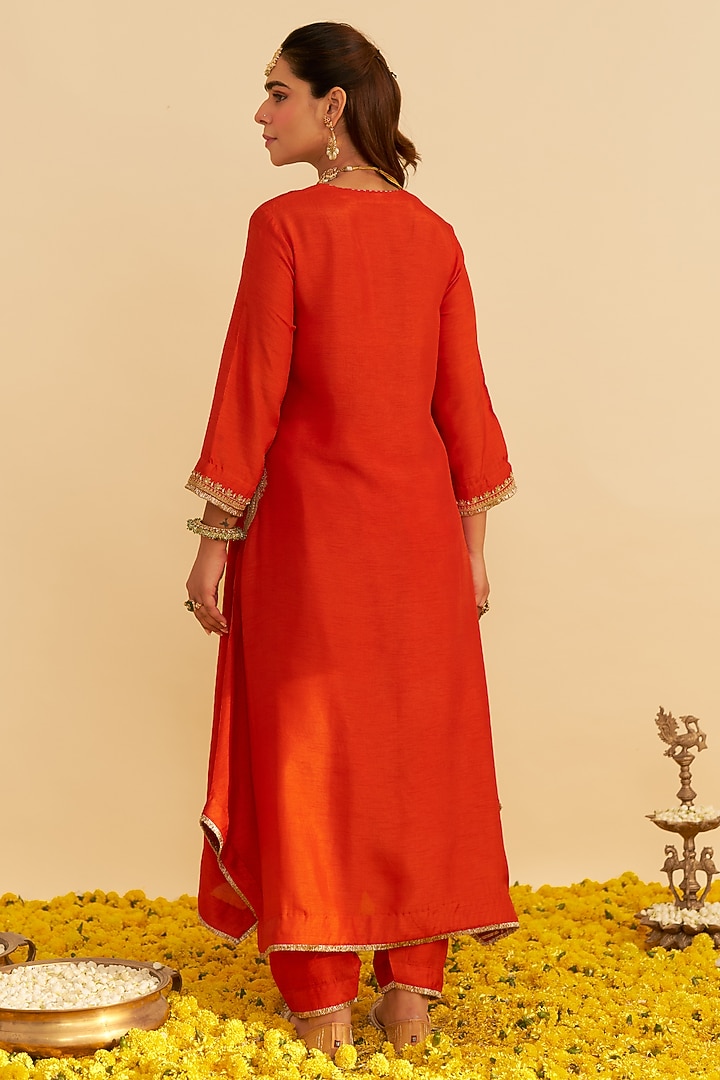 Burnt Orange Upada Silk Kiran Dori Embroidered Long Kaftan Set by Sheetal Batra at Pernia's Pop Up Shop