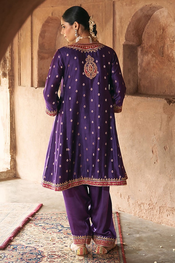 Deep Purple Pure Silk Chanderi Banarasi Gota-Patti Embroidered Kurta Set by Sheetal Batra at Pernia's Pop Up Shop