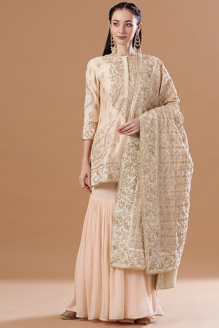 Blush Pink Chanderi Silk Gharara Set by Sheetal Batra at Pernia's Pop Up Shop