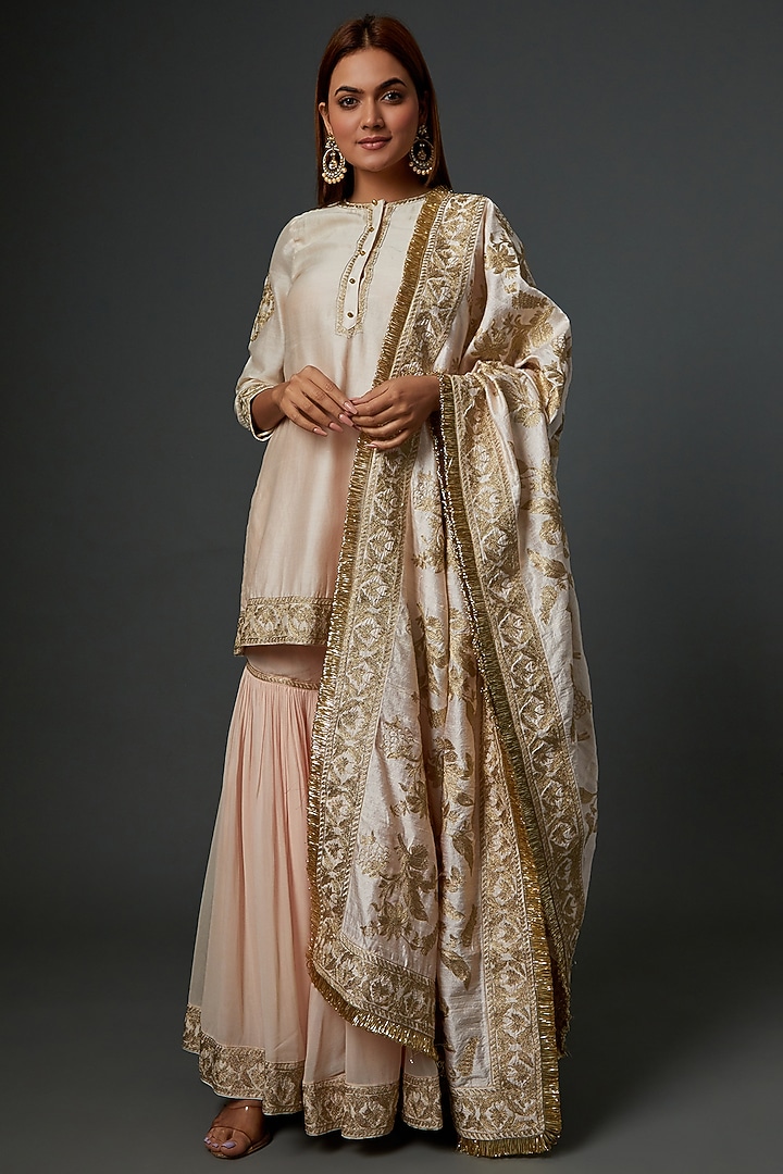 Blush Pink Georgette Gharara Set by Sheetal Batra at Pernia's Pop Up Shop