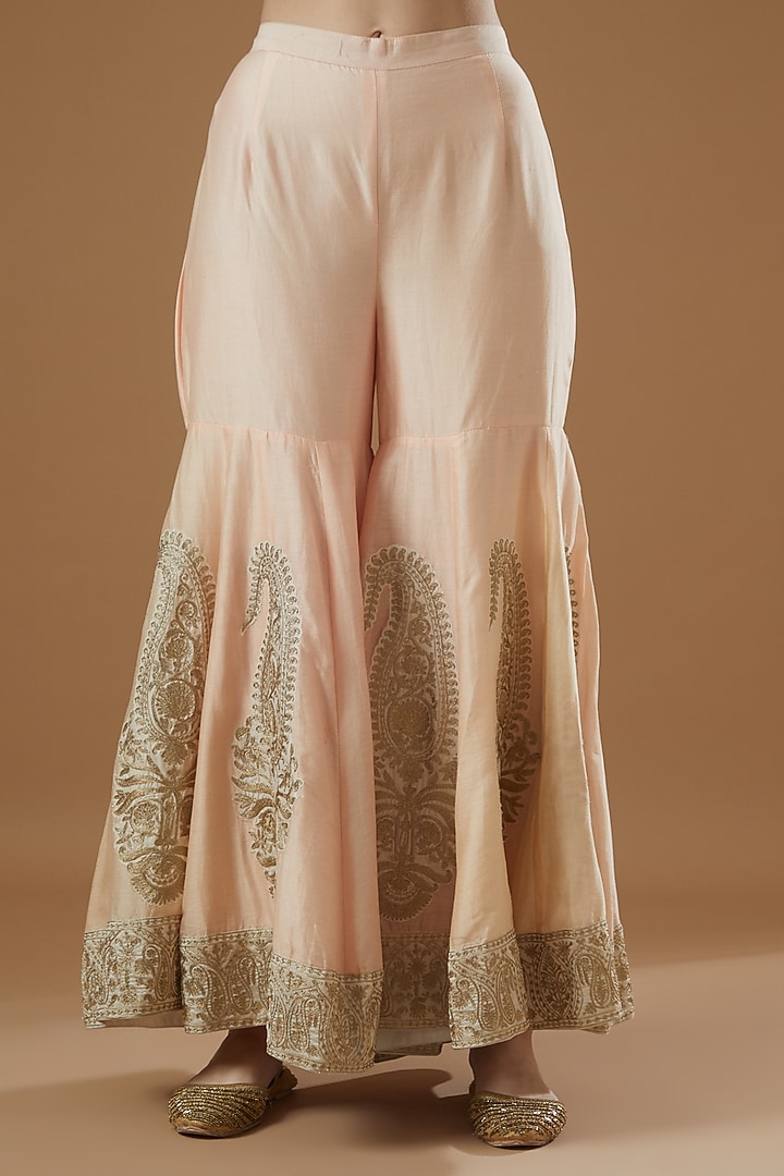Blush Pink Chanderi Silk Gharara Pants by Sheetal Batra at Pernia's Pop Up Shop
