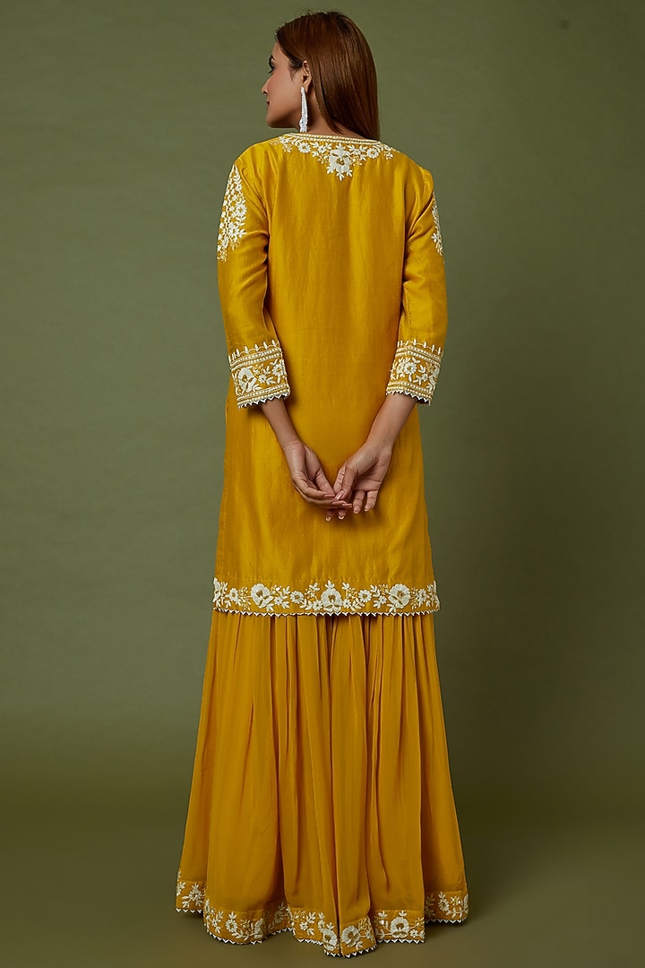Mustard Georgette Gharara Set by Sheetal Batra at Pernia's Pop Up Shop