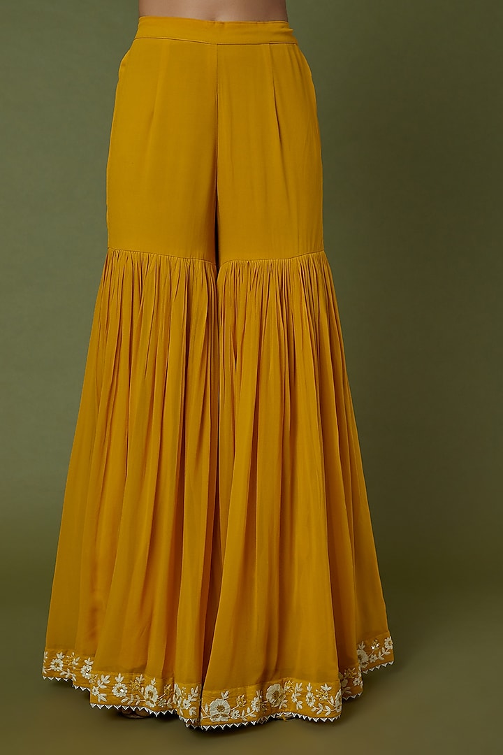 Mustard Georgette Gharara Set by Sheetal Batra at Pernia's Pop Up Shop