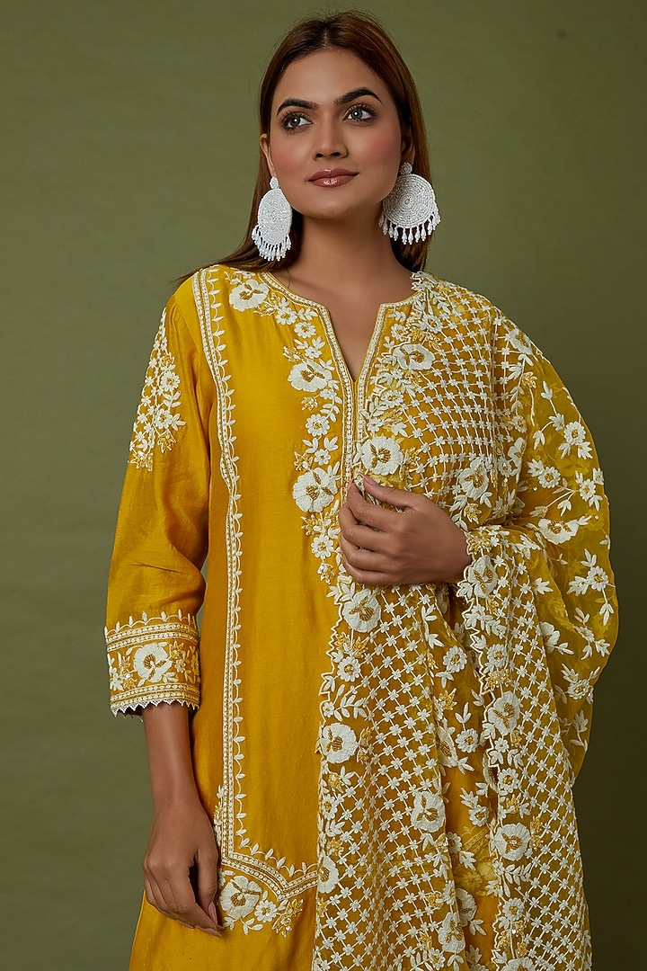 Mustard Georgette Gharara Set by Sheetal Batra at Pernia's Pop Up Shop
