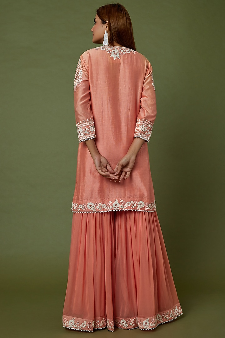 Peach Georgette Gharara Set by Sheetal Batra at Pernia's Pop Up Shop