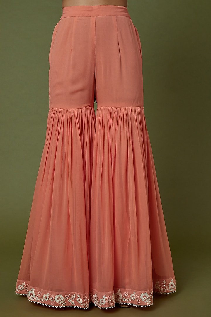 Peach Georgette Gharara Set by Sheetal Batra at Pernia's Pop Up Shop