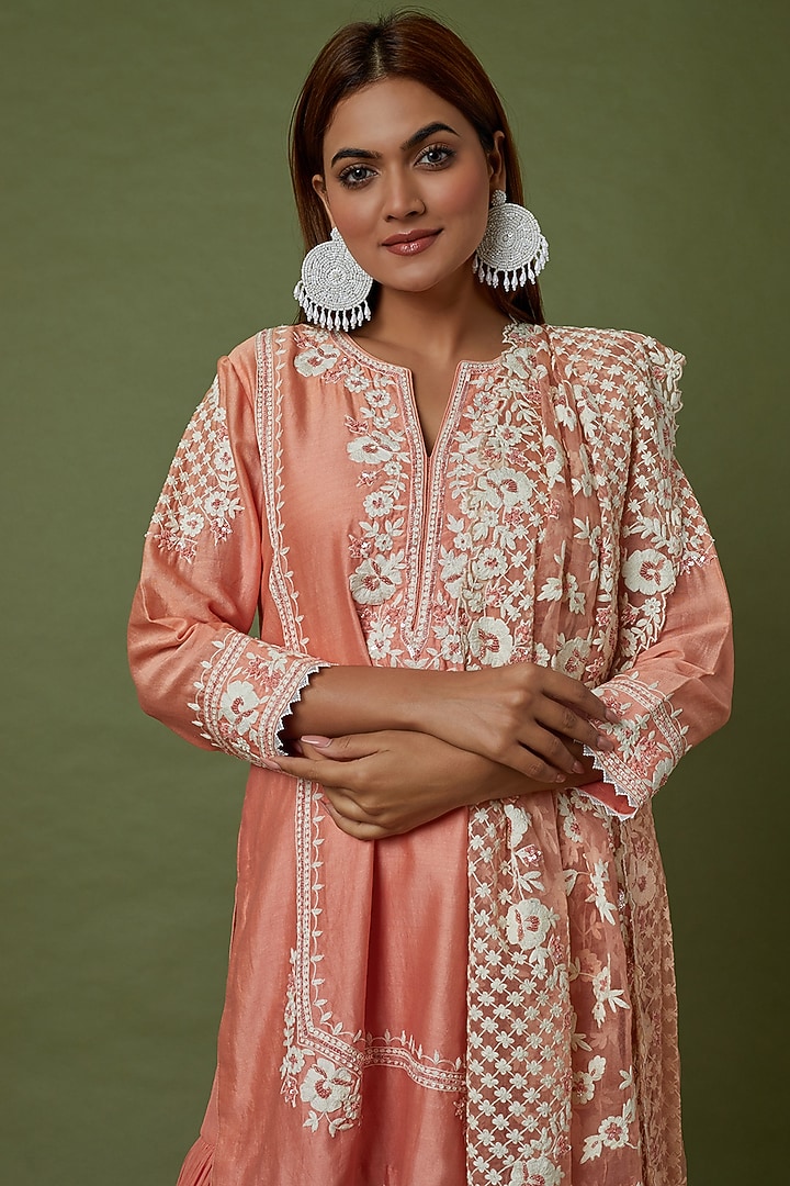 Peach Georgette Gharara Set by Sheetal Batra at Pernia's Pop Up Shop