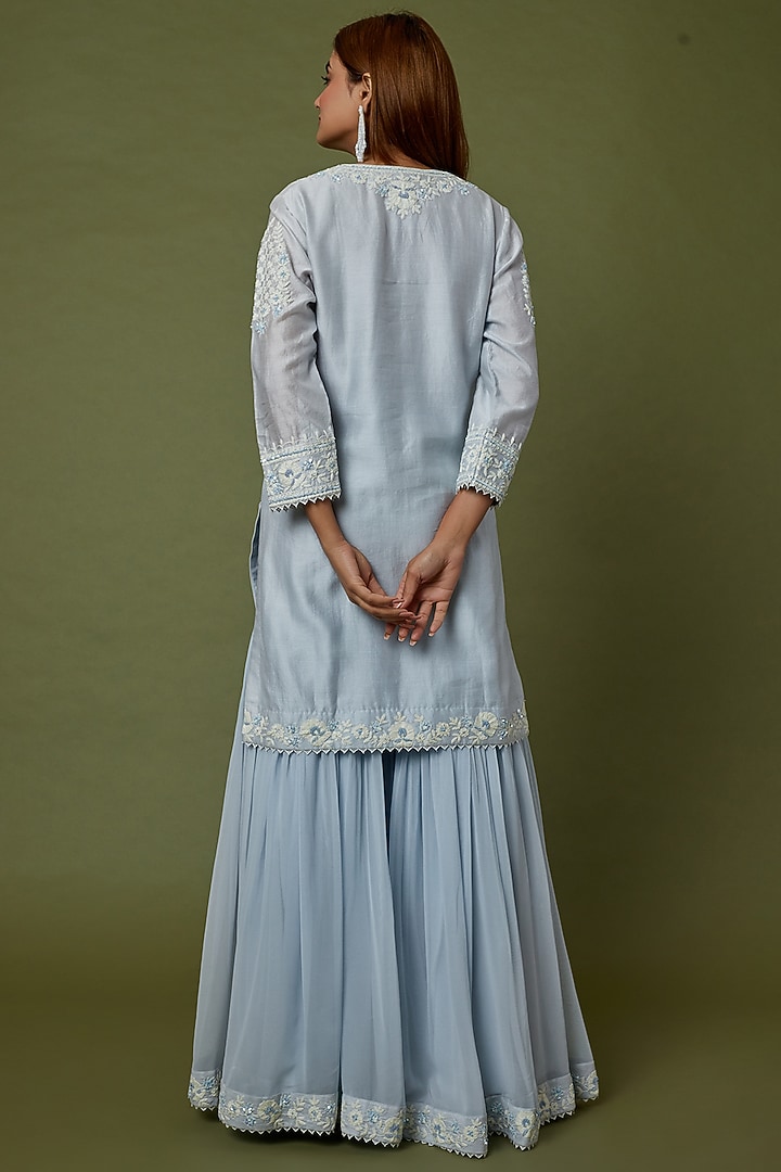Sky Blue Georgette Gharara Set by Sheetal Batra at Pernia's Pop Up Shop