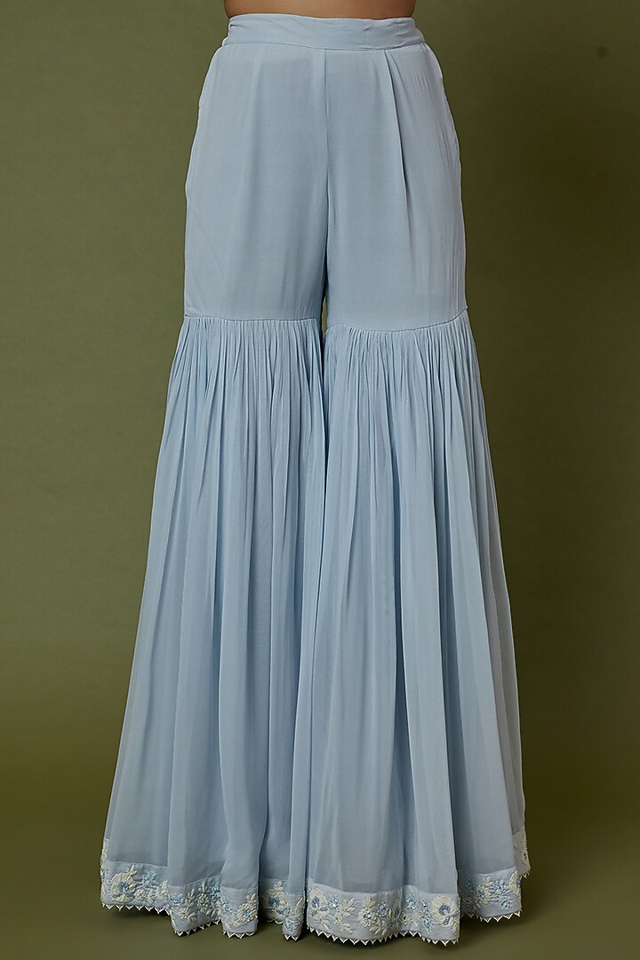Sky Blue Georgette Gharara Set by Sheetal Batra at Pernia's Pop Up Shop