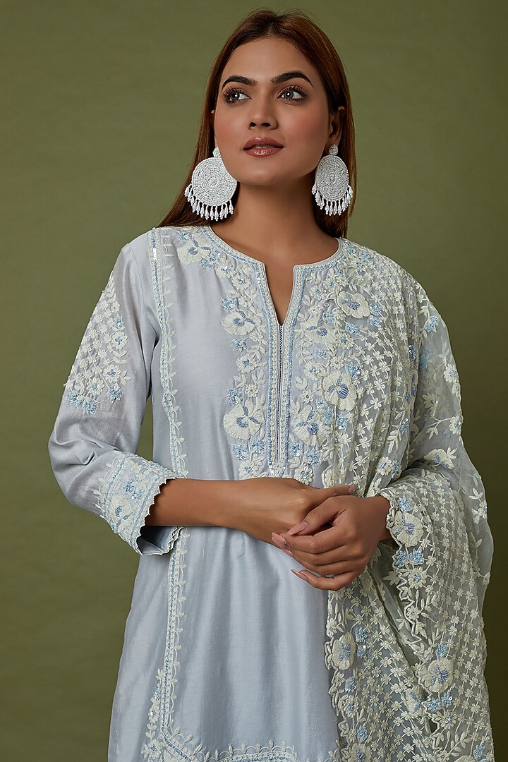 Sky Blue Georgette Gharara Set by Sheetal Batra at Pernia's Pop Up Shop