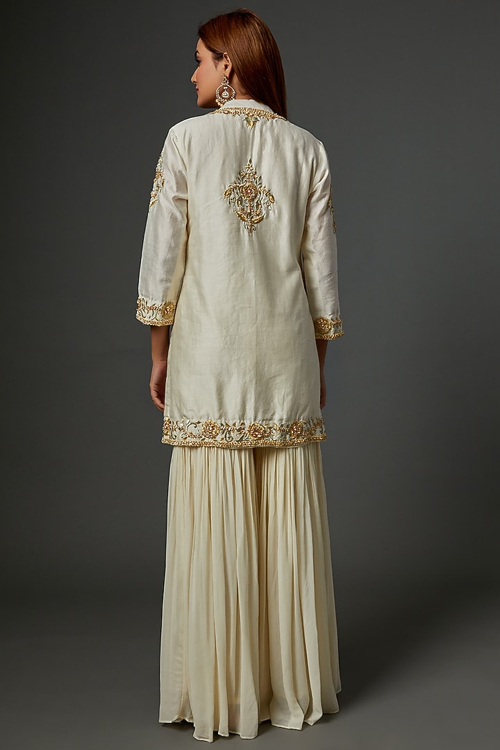 White Georgette Gota Embroidered Gharara Set by Sheetal Batra at Pernia's Pop Up Shop