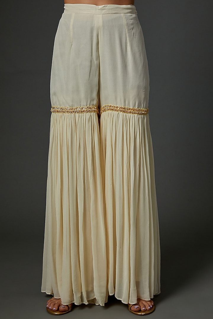 White Georgette Gota Embroidered Gharara Set by Sheetal Batra at Pernia's Pop Up Shop