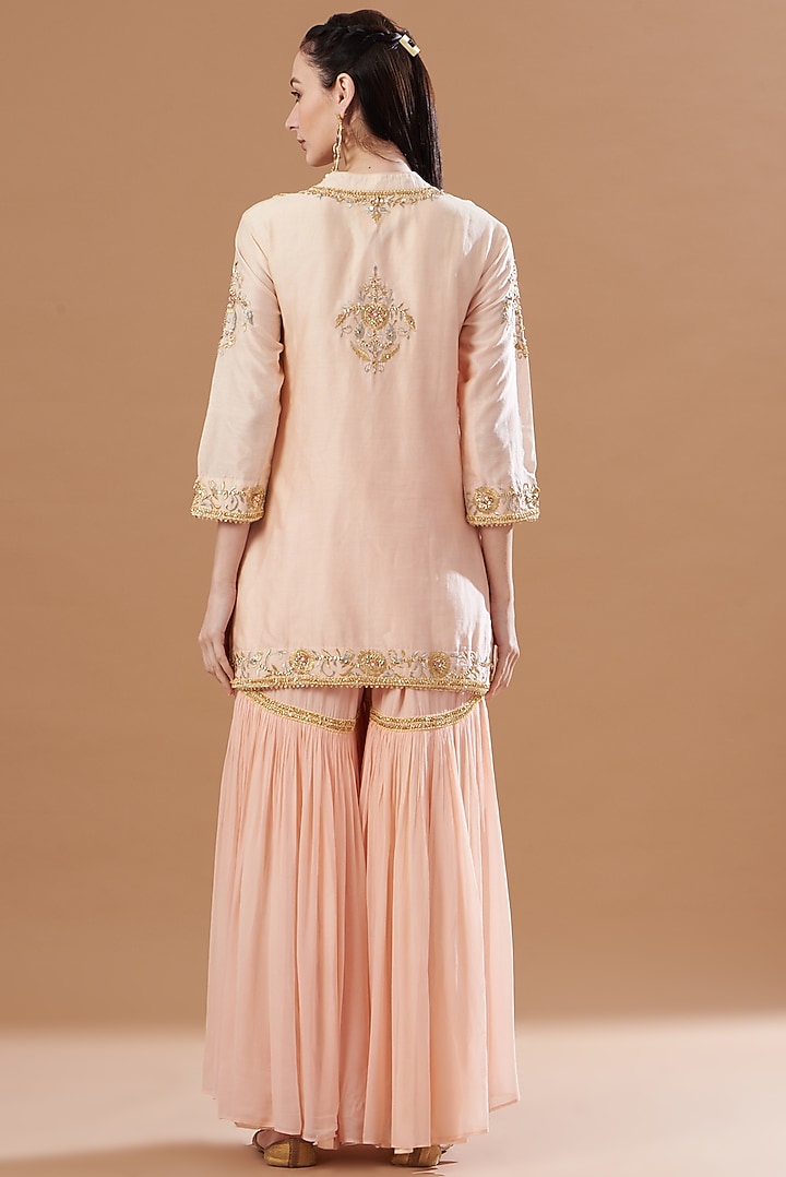 Peach Chanderi Silk Gharara Set by Sheetal Batra at Pernia's Pop Up Shop
