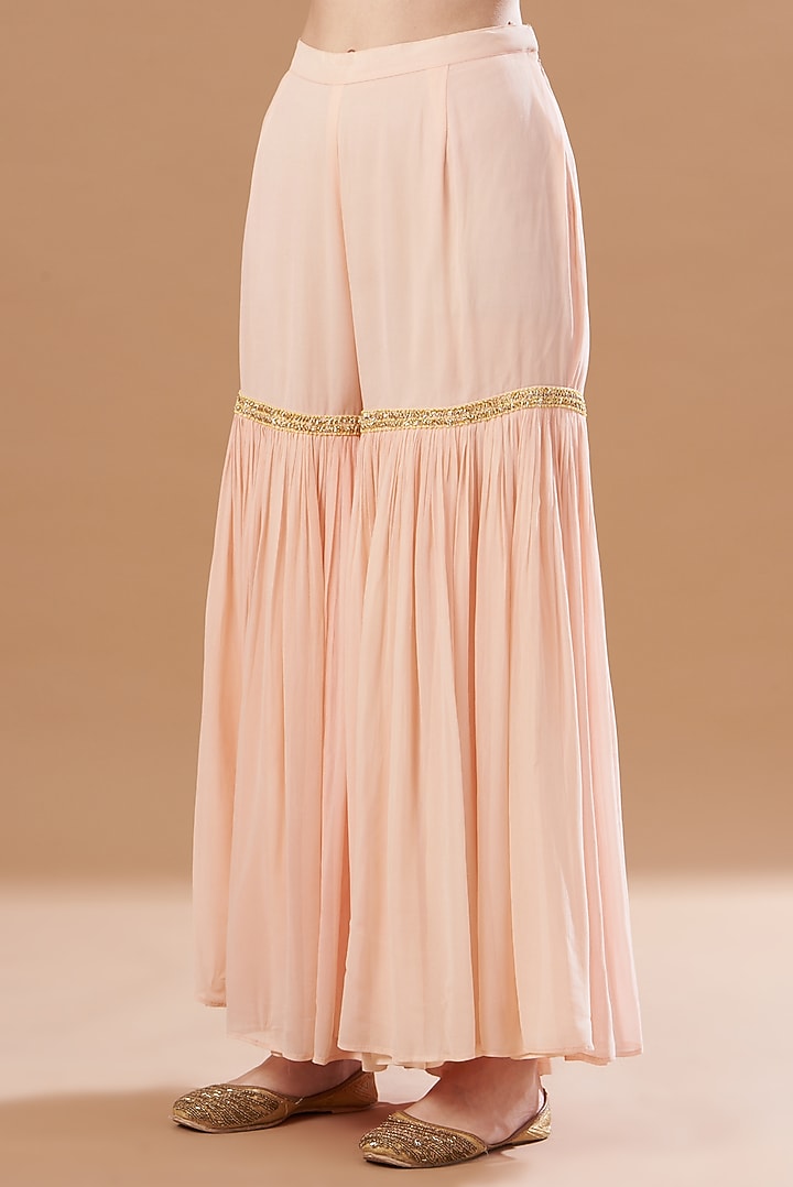 Peach Chanderi Silk Gharara Set by Sheetal Batra at Pernia's Pop Up Shop