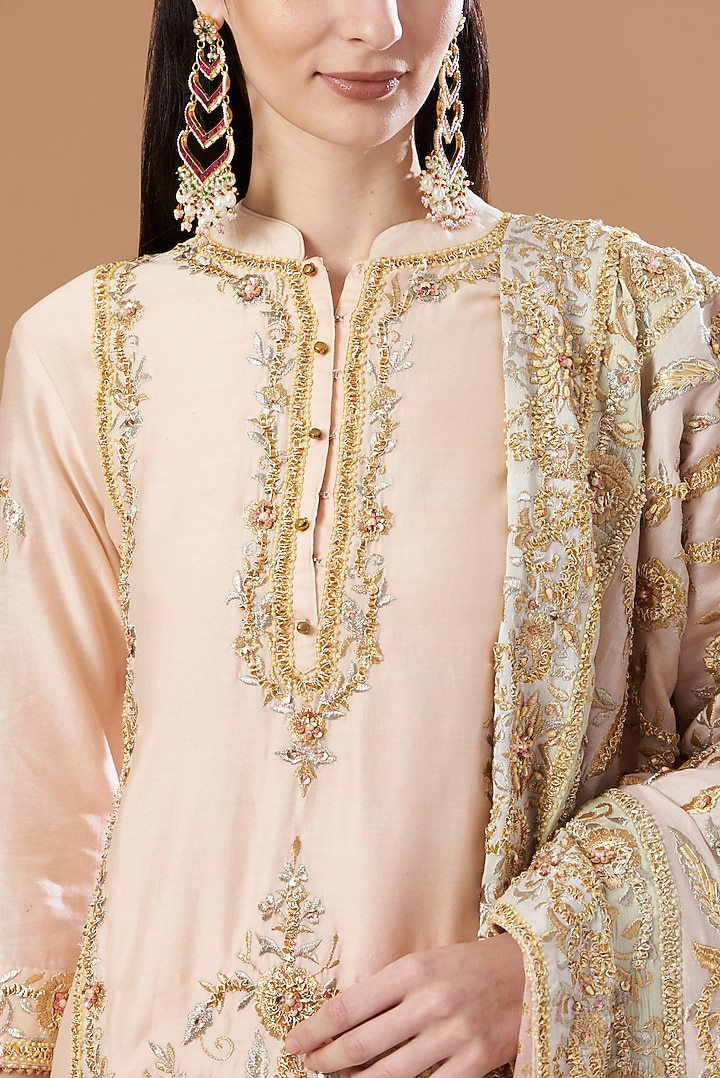 Peach Chanderi Silk Gharara Set by Sheetal Batra at Pernia's Pop Up Shop