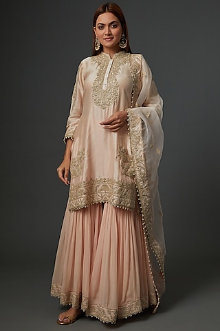 Blush Pink Georgette Gharara Set by Sheetal Batra