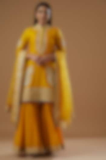 Mustard Georgette Gharara Set by Sheetal Batra