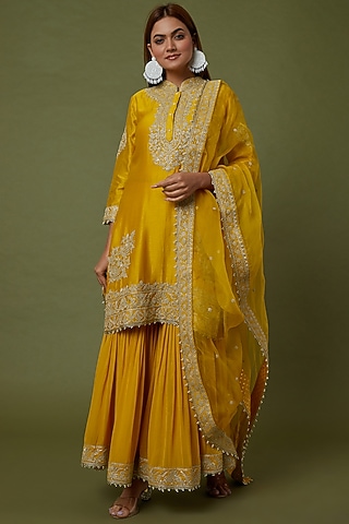 Mustard Georgette Gharara Set by Sheetal Batra