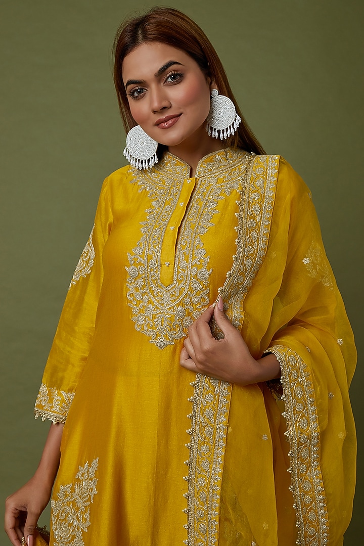 Mustard Georgette Gharara Set by Sheetal Batra at Pernia's Pop Up Shop