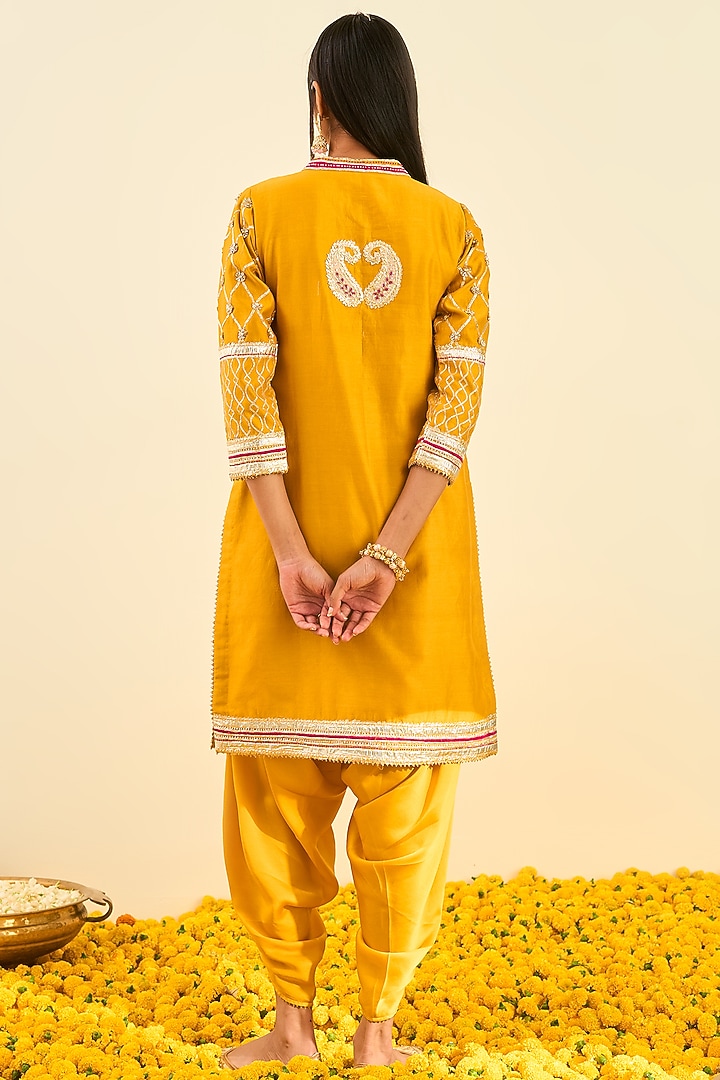 Glaze Mustard Dhoti Set In Bemberg Satin by Sheetal Batra at Pernia's Pop Up Shop