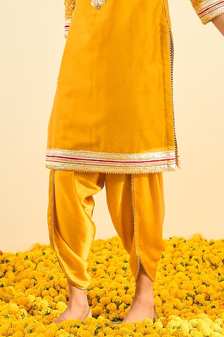 Glaze Mustard Dhoti Set In Bemberg Satin by Sheetal Batra at Pernia's Pop Up Shop