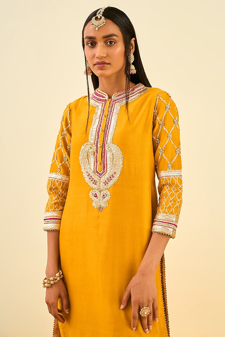 Glaze Mustard Dhoti Set In Bemberg Satin by Sheetal Batra at Pernia's Pop Up Shop